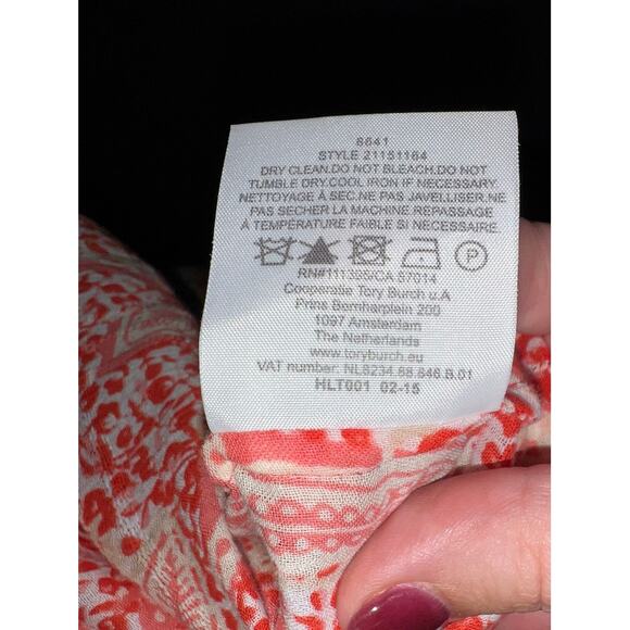 Tory Burch Floral Cotton Gauze Blouse Size 4 Melon Emmarentia Summer Resort‎ EUC - Picture 6 of 7